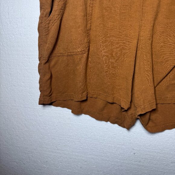 EVRI Womens Plus Sz 22 W Brown Elastic Waist Stretchy Casual Linen Blend Shorts - Picture 7 of 10